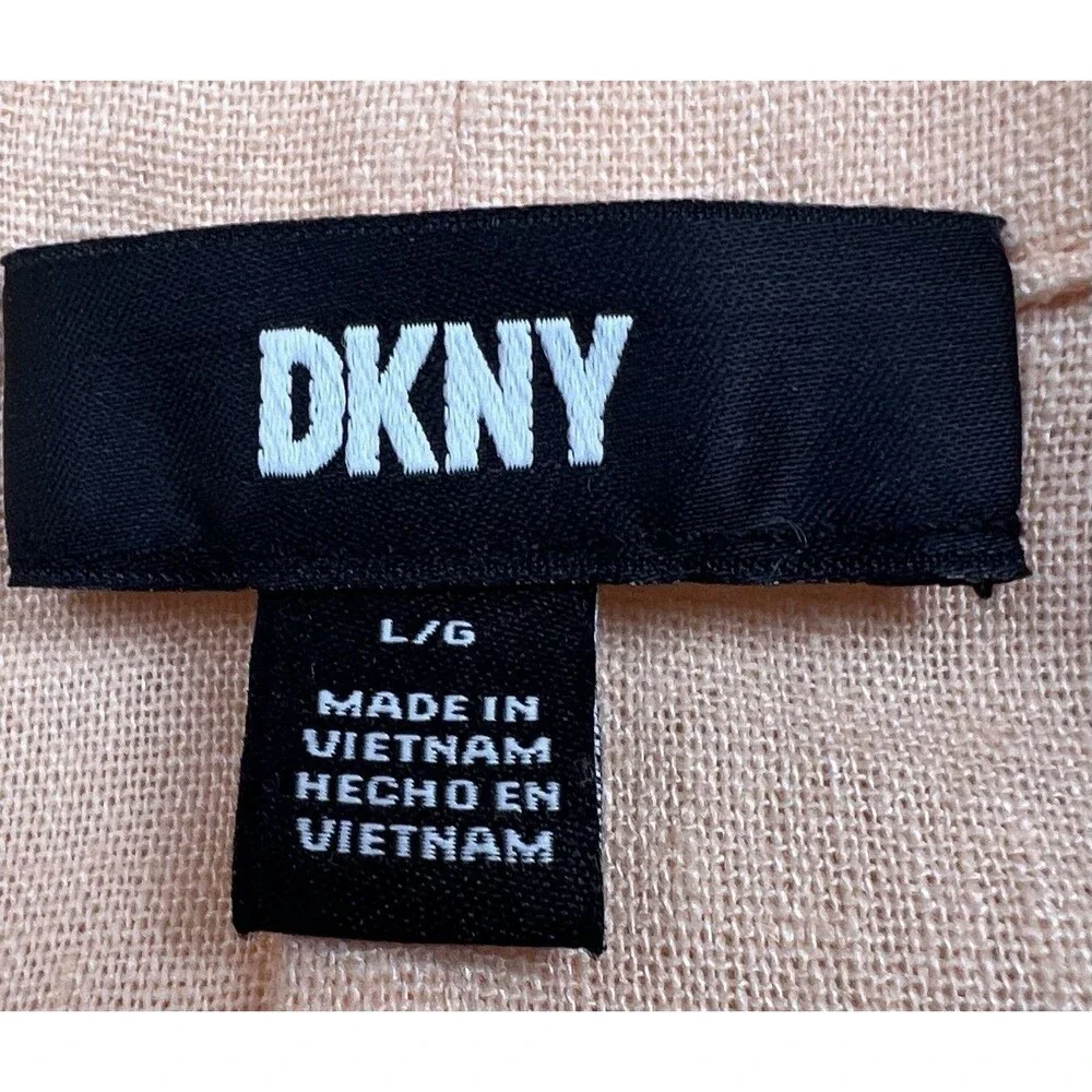 DKNY Peach A-Line Shift Dress L Linen Blend Side Slits Pullover Minimalist Beach